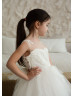 Ivory Shiny Lace Tulle Cute Flower Girl Dress With Detachable Train